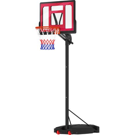 Panier de basket-ball d'extérieur pour adolescents, hauteur réglable de 200 à 260 cm, avec roulettes, rouge (1/5)