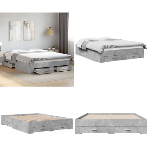 Bettgestell mit Schubladen Betongrau 140x200 cm Holzwerkstoff - Bettesrahmen - Holzbett - Doppelbett - Bettwäsche - Schlafzimmereinrichtung - Home & Living (1/5)