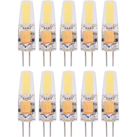 Paquete de 10 bombillas LED G4 COB no regulables de 12-24 V CA/CC encapsuladas en silicona (blanco cálido). (1/5)