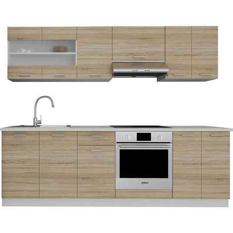Esilo aménagement de la cuisine, cuisine modulaire 240 cm blanc, décor chêne.