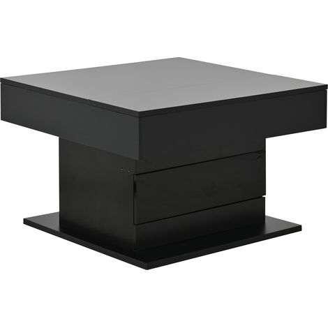 Mesa de centro cuadrada elevable 70 x 70 x 45 cm negra brillante con cajón y compartimento oculto (1/5)