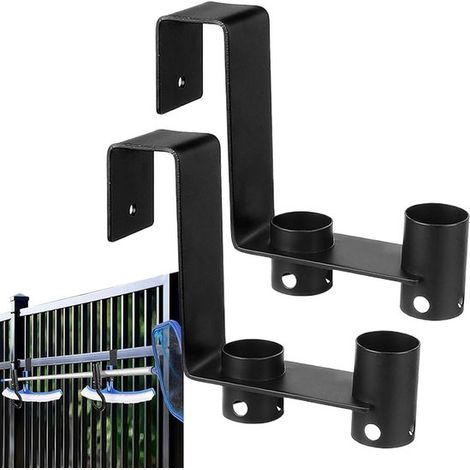 Soporte metálico para manguera - Ganchos para sistema de almacenamiento - Organización de jardín - Resistente - 2 piezas - Negro (1/5)