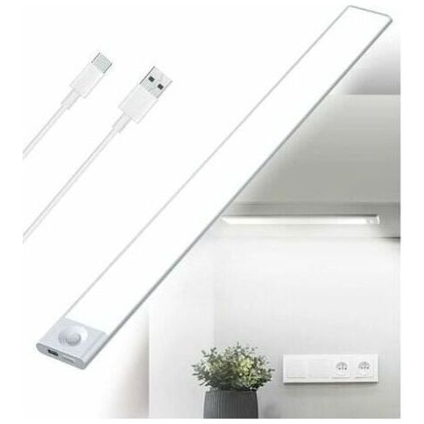Reglette LED Cuisine Sous Meuble Rechargeable USB, Lumière tricolore, 2500mAh 40cm Dimmable Lampe Placard Detecteur de Mouvement Barre LED Sans Fil Rechargeable Lumiere Capteur PIR a Pile pour Escalie (1/3)