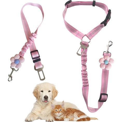 Lot de 2 ceintures de sécurité réglables pour chien avec design réfléchissant et clip pivotant à 360° (long + court), ceinture de sécurité rembourrée élastique anti-chocs pour chiens de petite (1/5)