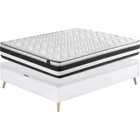 Pack de Descanso 135x190 cm formado por Canapé y Colchón de Grafeno Bio en Color Blanco con Patas (1/5)