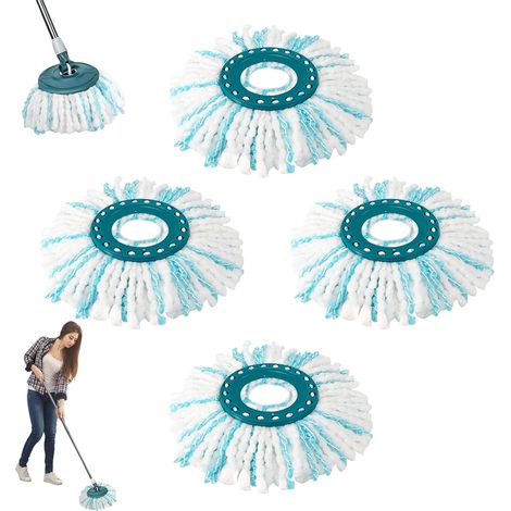 4 Ersatz-Wischmoppköpfe für Clean Mops, wiederverwendbar, leicht auszutauschen, hoch saugfähig, für alle Bodenarten