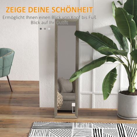 Miroir sur pied 37x157 cm rectangulaire gris, miroir mural ou sur socle pour salon chambre (1/4)