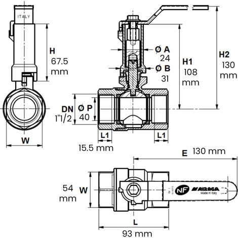 Vanne à sphère laiton titré 4MS NF femelle femelle à prolongateur - Série 610 40x49 (1/3)