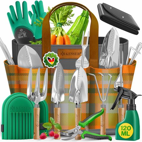 KESSER® Set attrezzi giardino 10 pezzi, manici legno, borsa - Antracite (1/5)