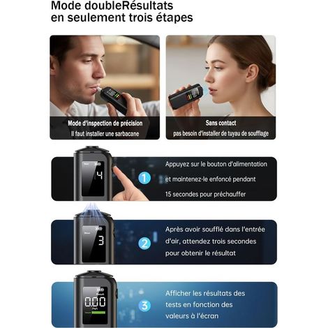 Alcootest Ethylotest Electronique, HD LED d'Affichage Numérique, Charge Type-C, Capteur Haute précision, Deux méthodes de test, Avec 8 embouts, pour un usage personnel, domestique et professionnel (1/2)