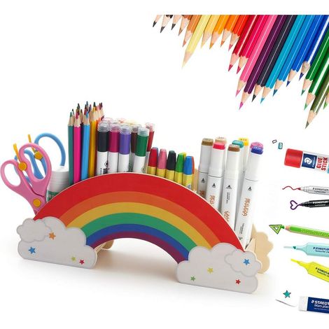 Stiftehalter aus Holz – 6 Fächer für Stifte, Marker, Pinsel – Büro, Schule, Zuhause – 28,5 x 12 x 8 cm (1/5)
