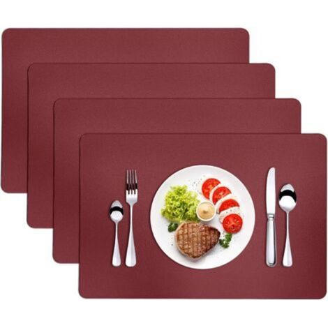 4-Piece Waterproof Leather Placemats 45×30CM Non-Slip Washable Coasters Red (1/5)
