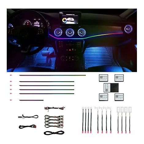Lumières d'intérieur de Voiture, 18 en 1 128 Bandes de Fibre Optique LED, atmosphère de décoration Multi-Modes Universelle avec Rythme Musical par APP (1/5)