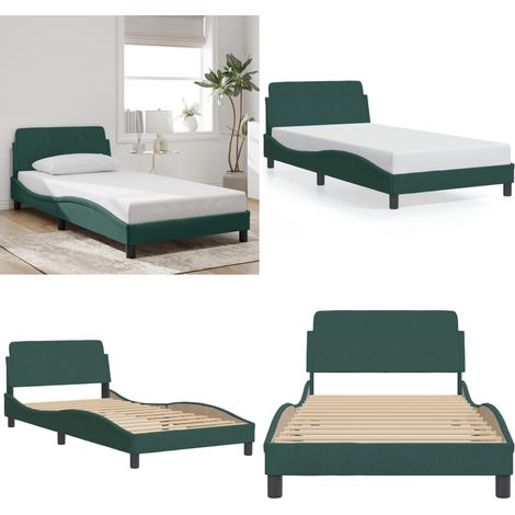 Bettgestell ohne Matratze Dunkelgrün 100x200 cm Samt - Samtbett - Doppelbett - Boxspringbetten - Bettsofa - Lattenrost - Home & Living (1/5)