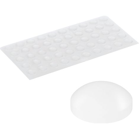 Topes de silicona para puertas y cajones, D10 H1.5, transparentes, autoadhesivos, marca Italiana Ferramenta (lámina de 50 unidades). (1/3)