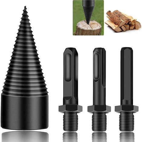 Broca para partir madera de 42 mm, broca cónica, herramienta duradera para partir madera con forma de cono y 3 mangos, cuadrada/redonda/hexagonal. (1/5)