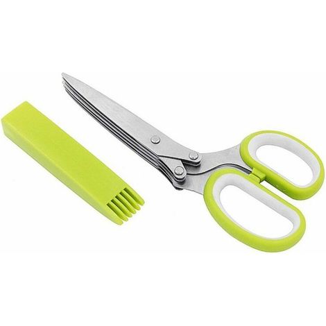 Ciseaux à Herbes, Ciseaux à Hacher Sharp à 5 Lames Convient pour Ciboulette Cive Oignon Ail Vanille avec Peigne de Nettoyage (1 Paquet, Vert) (1/5)