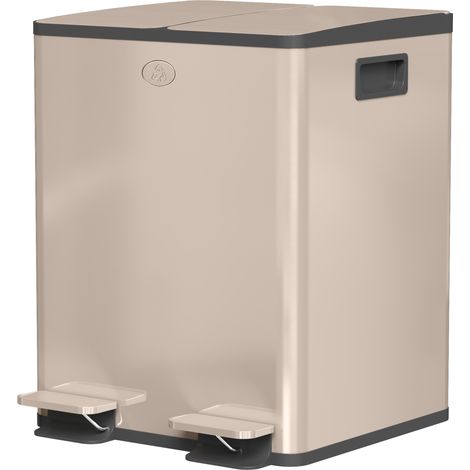 Poubelle de cuisine 2 compartiments de 2 x 20L, acier inoxydable, couvercle à fermeture douce, 45,8x36x51,6cm, or (1/5)