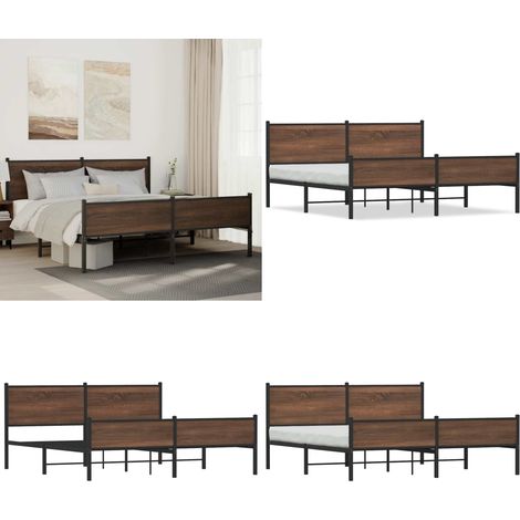 vidaXL Metallbett ohne Matratze Braun Eichen-Optik 180x200 cm (1/5)