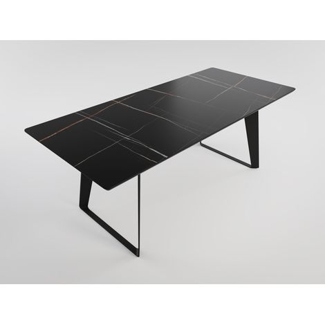 Esstisch FLORINT 200x90cm schwarze Keramikplatte schwarze Design-Tischkufen (1/4)