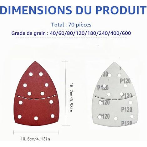 papier ponceuse triangulaire, 11 Trous, Grain 40/60/80/120/180/240/400/600,Triangles de Ponçage,papier abrasif pour ponceuse pour PSM 100A /PSM 200 AES/PSM 18 (1/4)