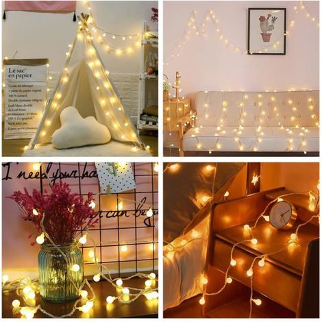Guirlande Lumineuse Globe,6M 40 LED à Piles Fairy Lights,2Modes Monochrome et Brillant Guirlande Lumineuse Intérieur - Blanc Chaud (1/5)
