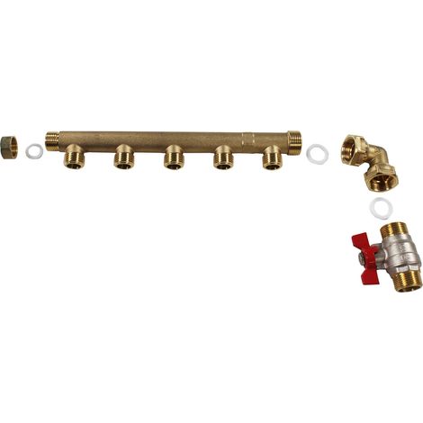 Pack collecteur distribution sanitaire/chauffage M 3/4" (20/27) - F 1/2" (15/21) - 5 Sorties Verticales Mâles 1/2" (15/21) - 1 Sortie Horizontale 1/2" (15/21) - Arcanaute (1/2)