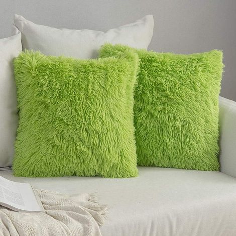 BEBUSINGOTO Lot de 2 housses de coussin en fausse fourrure de luxe pour tapisserie d'ameublement de luxe en peluche taie d'oreiller pour canapé chambre voiture 43 x 43 cm vert (1/5)