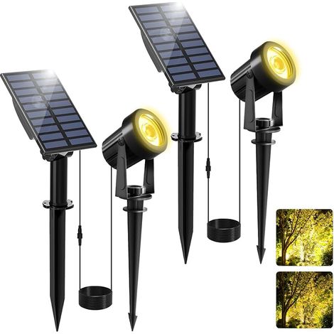 Spot Solaire Extérieur, 2 Jeux de 3000K Projecteur Solaire Exterieur Puissante, Etanche IP65 Lampe Solaire Exterieur, 2 Modes Lumiere Solaire pour Jardin, Allée, Chemin, Trottoir, Terrasse (1/5)