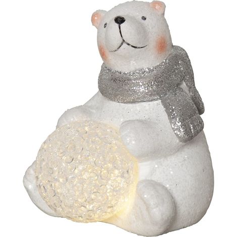 Ours polaire lumineux de Noël Star Trading 'Polare' avec boule à neige LED, piles + minuteur, blanc, H 11 cm (1/4)