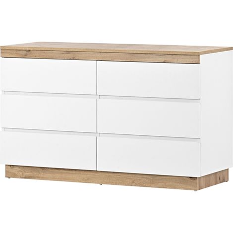 Cómoda con 6 cajones de tablero de partículas E1 blanco y roble 110x40x67,5 cm HOMVRA (1/5)
