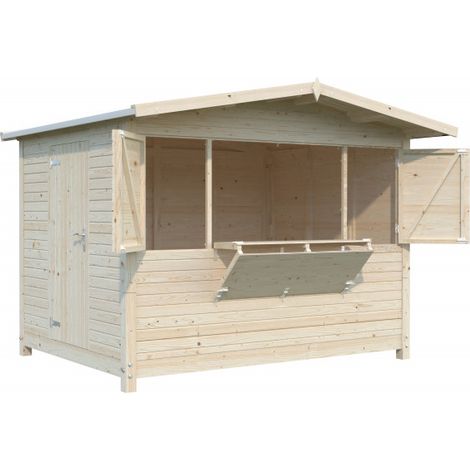Chiosco in legno pieghevole 298x228 cm abete 16 mm con sportelli vendita apribili e pavimento incluso, gazebo bar esterno - Esterni da Vivere (1/5)
