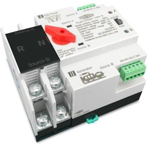 Commutateur de transfert automatique double alimentation ATS sur rail DIN 2P, 63 A