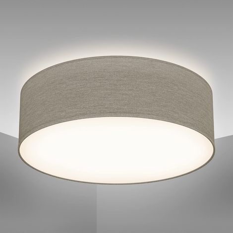 Plafonnier textile couleur taupe, éclairage plafond design moderne et sobre, éclairage bureau, rond Ø30cm, douille E27, livré sans ampoule (1/5)