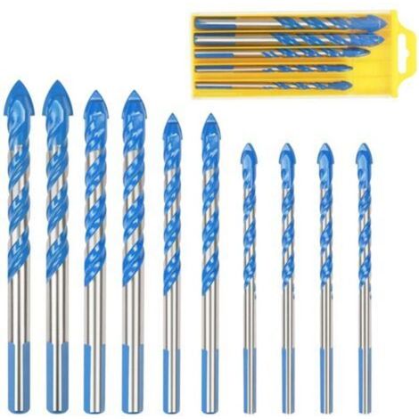 Forets Pour Carrelage Verre, 10 Pcs Foret Multi-matériaux Triangle Porcelaine Forage Métalliques Pour Carrelage Verre Marbre Miroir Bois, 6mm/ 8mm/ 10mm/ 12mm (1/5)