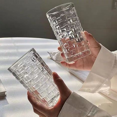Gobelet en verre gaufré de 400 ml pour usage domestique, idéal pour les jus, le café et les boissons froides. (1/5)
