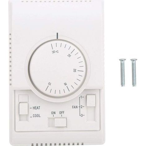 Thermostat mural mécanique 220 V pour chauffage/climatisation, réglage précis de 10 à 30 °C, 3 vitesses de ventilation (1/4)
