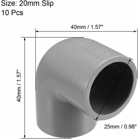 Raccord Coudé - Pvc - 90 Degres - Diametre Interieur G1/2 - 20 Mm - Finition Interieure Lisse - Gris - Lot De 10 (1/4)
