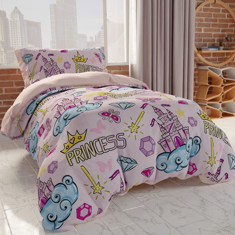 Parure de lit 1 Place et demie 200 x 200 cm (1 taie d'oreiller 80 x 50 cm Incluse), Housse de Couette en Microfibre pour Chambre d'enfant et Fille, Impression numérique (1/3)