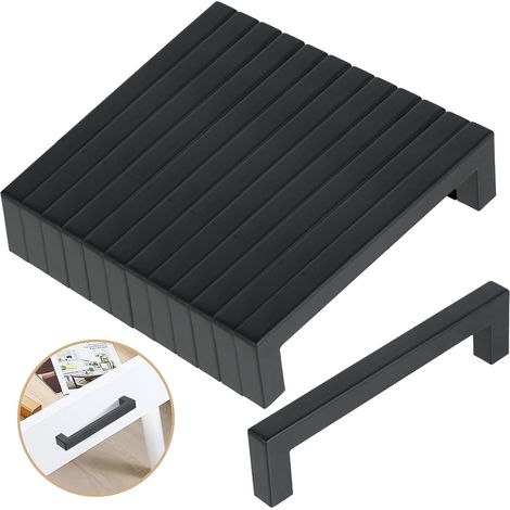 Tiradores de cocina modernos cuadrados de acero inoxidable de 128 mm, color negro, para armarios, gabinetes y cajones. Incluye herrajes de fijación. (1/4)