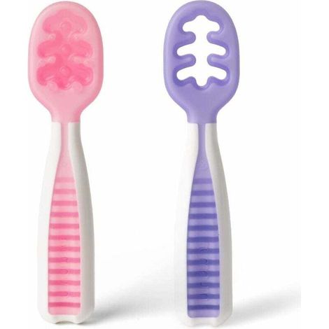 Cuillères d'apprentissage pour bébé 2 cuillères en silicone préfabriquées Formateur d'aliments pour bébé Expert en sevrage recommandé (1/5)