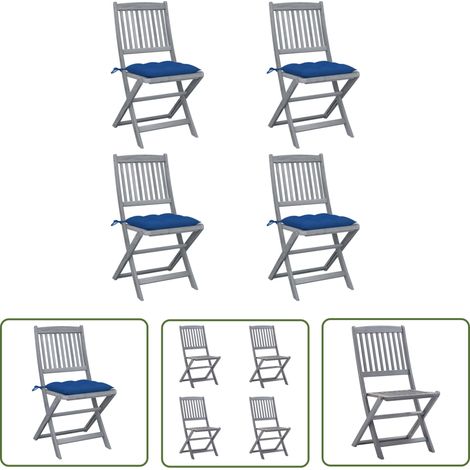 Chaises pliables - vidaXL Chaises pliables d'extérieur lot de 4 et coussins Bois d'acacia - Chaises de salle à manger (1/5)