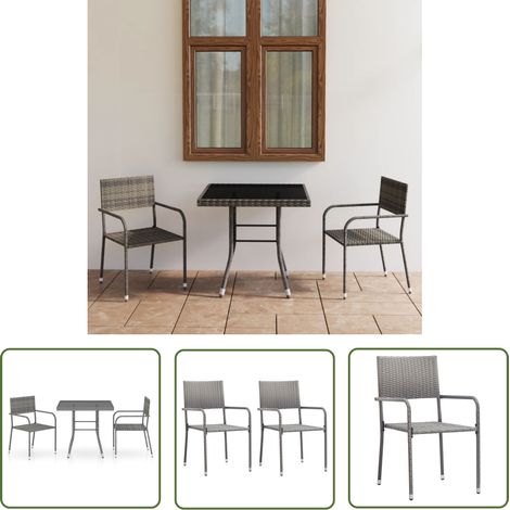The Living Store Ensemble à manger de jardin 3pcs Résine tressée Anthracite gris - Ensemble Salon De Jardin - Mobilier De Jardin - Table Et Chaises - Résine Tressée - Meubles D'extérieur (1/5)