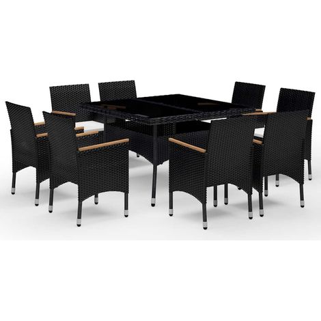 Maison Exclusive - 9-tlg. Garten-Essgruppe Poly Rattan und Akazie (1/5)
