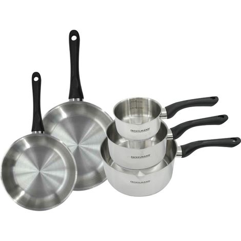 Set 2 poêles 20 et 24 cm et 3 casseroles 12 16 et 20 cm en inox Fackelmann Geneva (1/5)