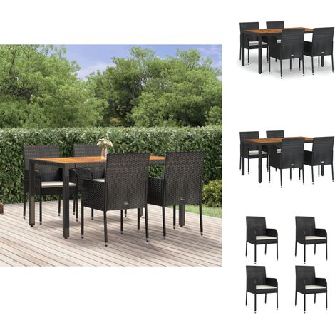 Gartenmöbel-Sets - Living 5-tlg. Garten-Essgruppe mit Kissen Schwarz Poly Rattan (1/5)