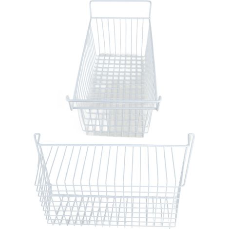 2 pièces bacs de rangement de congélateur en fil d'acier panier à roulement solide de grande capacité avec poignée pour comptoirs de placard 56,5 X 25,2 24 cm / 22,2 9,9 9,4 pouces (L W H) 7 cm 2,8 po (1/5)