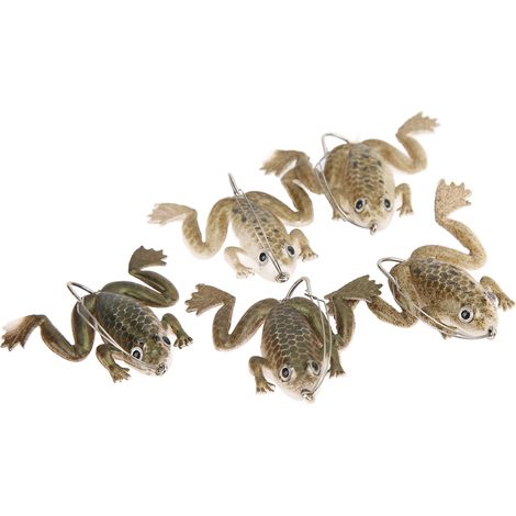 Appâts grenouille souples et réalistes en caoutchouc artificiel avec hameçon, lot de 5, 3 g, marron (1/5)
