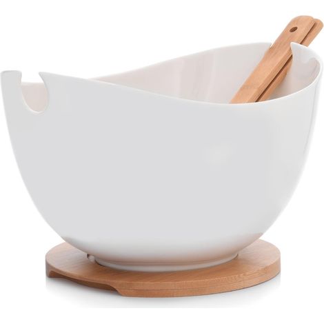 Salatschüssel mit Besteck und Bambusständer, 28 cm, Weiß, Duka (1/5)