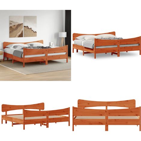 Massivholzbett ohne Matratze Wachsbraun 180x200 Kiefernholz - Holzbett - Kiefernholzbett - Massives Holzbett - Boxspringbetten - Bettrahmen - Home & Living